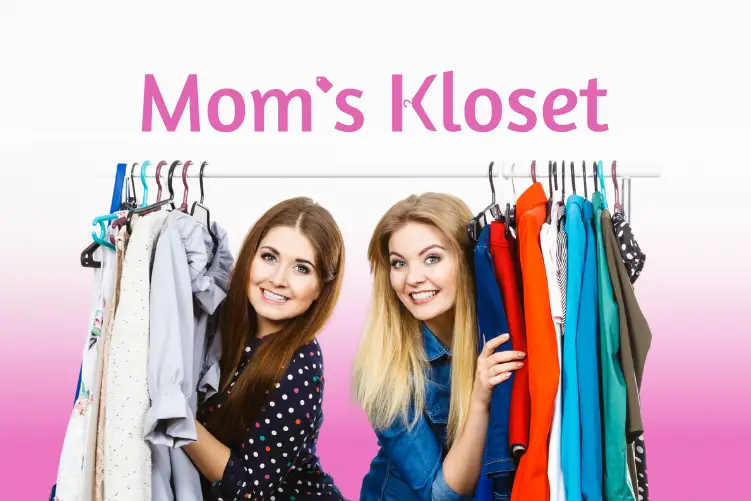 Mom’s Kloset logo above two women surrounded with western clothes.